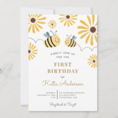Invitation Abeille jaune et tournesol Chic Premier anniversai (Devant)