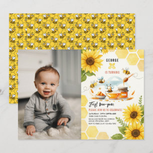 Invitation Abeille jaune mignonne et tournesol 1er Anniversai