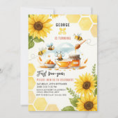 Invitation Abeille jaune mignonne et tournesol 1er Anniversai (Devant)