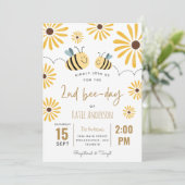 Invitation Abeille jaune mignonne et tournesol 2e jour d'abei (Debout devant)