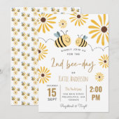 Invitation Abeille jaune mignonne et tournesol 2e jour d'abei (Devant / Derrière)