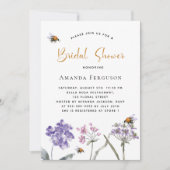 Invitation Abeille rose violet fleur sauvage Douche nuptiale (Devant)