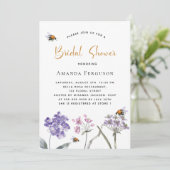 Invitation Abeille rose violet fleur sauvage Douche nuptiale (Debout devant)