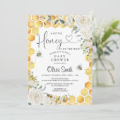Invitation Abeille Un Petit Baby shower Floral Blanc (Debout devant)