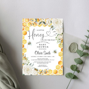 Invitation Abeille Un Petit Baby shower Floral Blanc