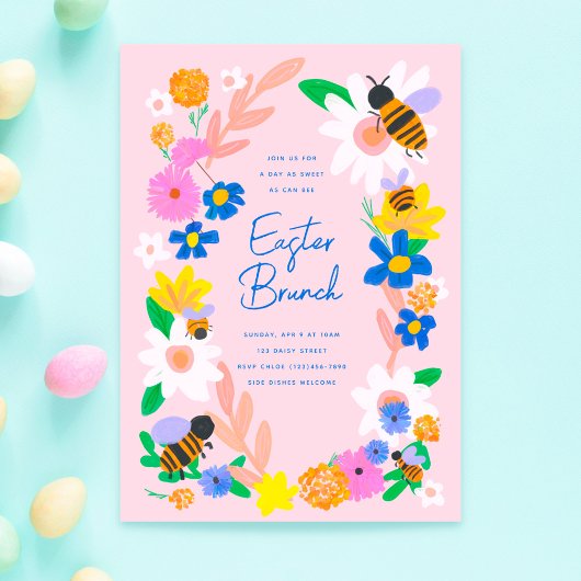 Invitation Abeilles du jardin fleuri Pâques