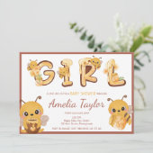 Invitation Abeilles et miel Fille lettres Baby shower (Debout devant)