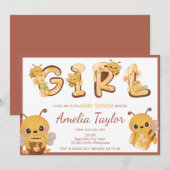 Invitation Abeilles et miel Fille lettres Baby shower (Devant / Derrière)