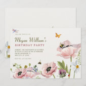 Invitation Abeilles florales esthétiques anniversaire (Devant / Derrière)