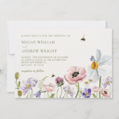 Invitation Abeilles florales esthétiques mariage (Dos)