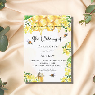 Invitation abeilles mariages florales jaunes nid d'abeilles