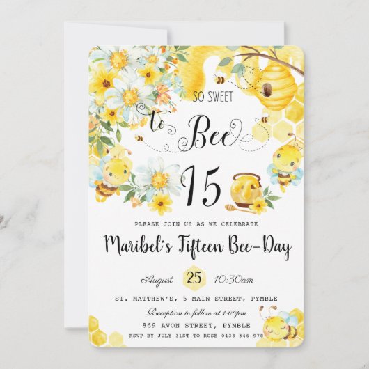 Invitation Abeilles mignonnes tellement douces à abeille 15 A (Devant)