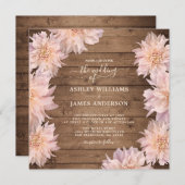Invitation Abondant Pink Dahlia Fleur Mariage en bois rustiqu (Devant / Derrière)