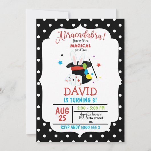 Invitation Abracadabra Magicien garçon Anniversaire Magie Par (Devant)