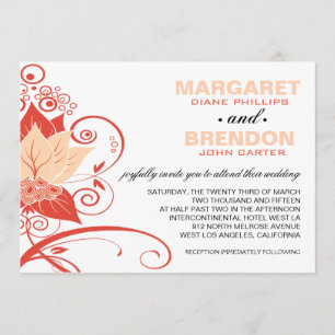 Invitation Abraxas Abstrait Floral corail de pêche