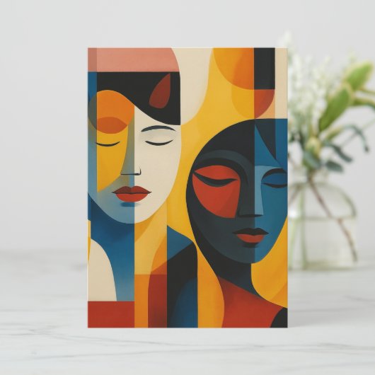 Invitation Abstract Faces Art Print, Dual Portrait, Abstract (Debout devant)