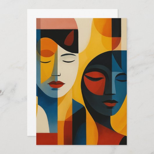 Invitation Abstract Faces Art Print, Dual Portrait, Abstract (Devant / Derrière)