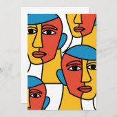 Invitation Abstract Faces Print, Vibrant Geometric Art (Devant / Derrière)