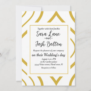 Invitation Abstract geometrical, white and gold