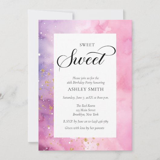 Invitation Abstract Pastel Pink Purple Sweet 16 Birthday (Devant)