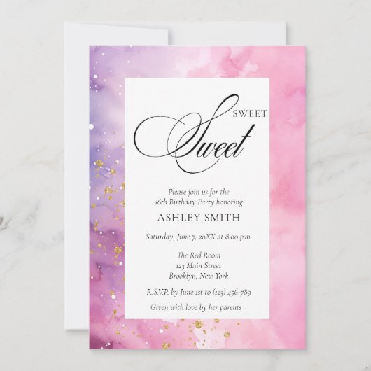 Invitation Abstract Pastel Pink Purple Sweet 16 Birthday (Devant)