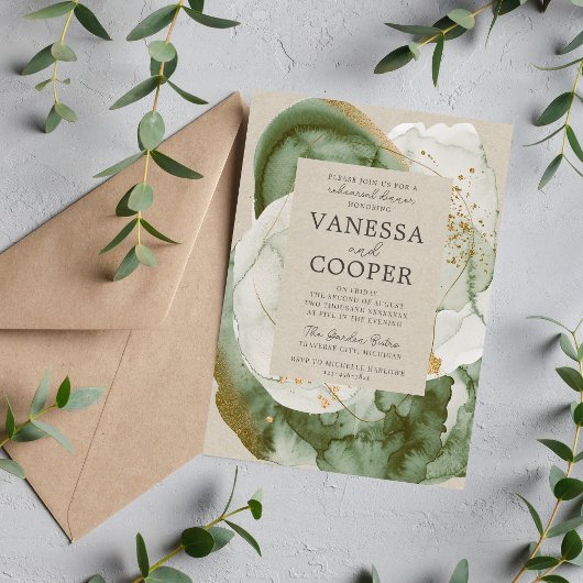 Invitation Abstract Watercolor Sage Green Rehearsal Dinner