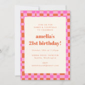 Invitation Abstrait À damiers Art Rose Orange 21e anniversair (Devant)