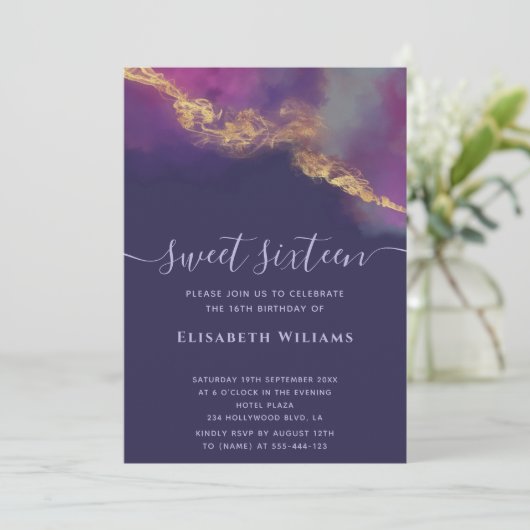 Invitation Abstrait alcool encre or script moderne (Debout devant)