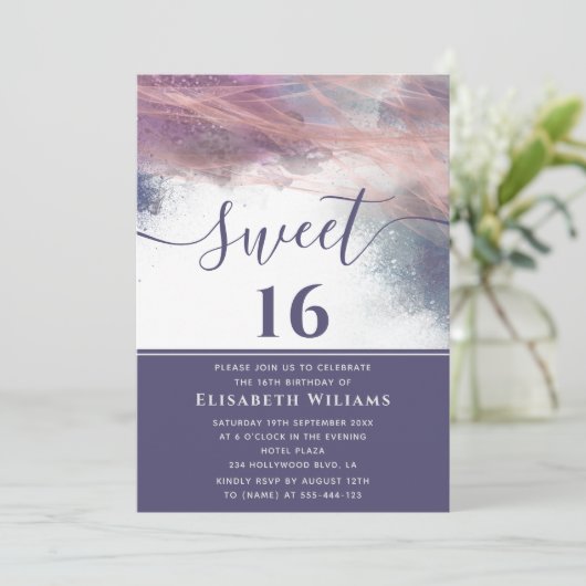 Invitation Abstrait alcool encre rose or écriture moderne (Debout devant)