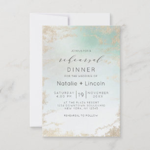 Invitation Abstrait Aqua Ombre Fondu avec Paillettes Dorées g