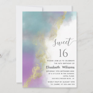 Invitation Abstrait aquarelle encre or script moderne