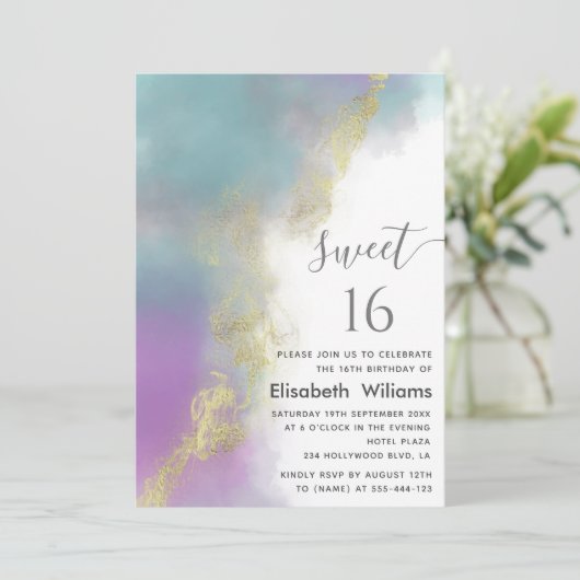 Invitation Abstrait aquarelle encre or script moderne (Debout devant)