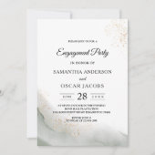 Invitation Abstrait Aquarelle Traits de Pinceau Verts & Or (Devant)