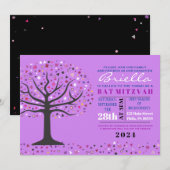 Invitation Abstrait Arbre de vie Bat mitzvah violet Invitatio (Devant / Derrière)