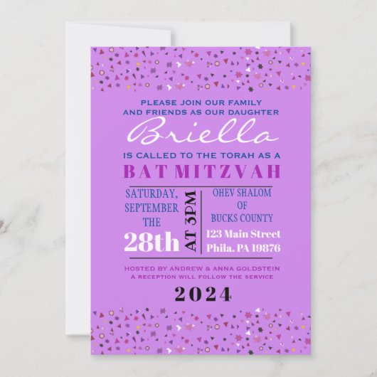 Invitation Abstrait Arbre de vie Bat mitzvah violet Invitatio (Devant)
