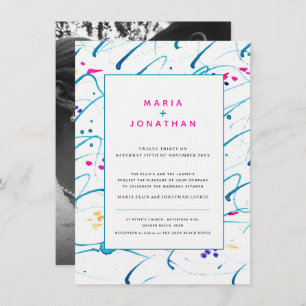 Invitation Abstrait art tropical vagues aqua rose mariage