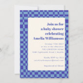 Invitation Abstrait Baby shower Art Blue Retro À damiers (Devant)