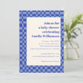Invitation Abstrait Baby shower Art Blue Retro À damiers (Debout devant)