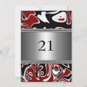 Invitation Abstrait Black White Red Silver Trim 21e anniversa (Devant)