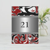 Invitation Abstrait Black White Red Silver Trim 21e anniversa (Debout devant)