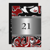 Invitation Abstrait Black White Red Silver Trim 21e anniversa (Devant / Derrière)