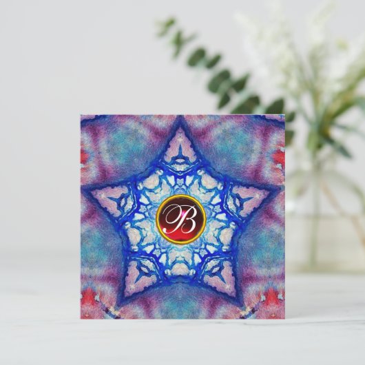 INVITATION ABSTRAIT BLUE STAR RED RUBY GEM STONE MONOGRAM (Debout devant)