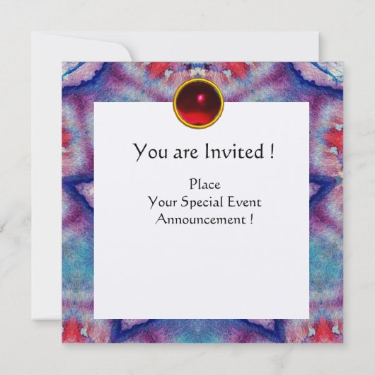 INVITATION ABSTRAIT BLUE STAR RED RUBY GEM STONE MONOGRAM (Dos)