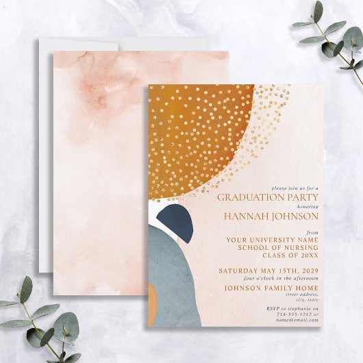 Invitation Abstrait Blush PInk Blue Terracotta Graduation