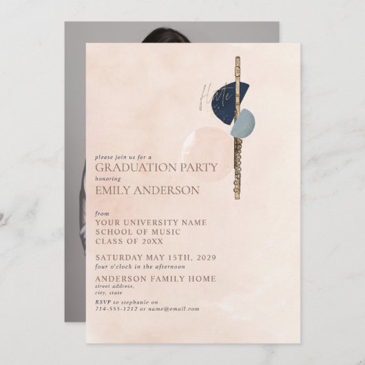 Invitation Abstrait Blush Pink Gold Flute (Devant / Derrière)