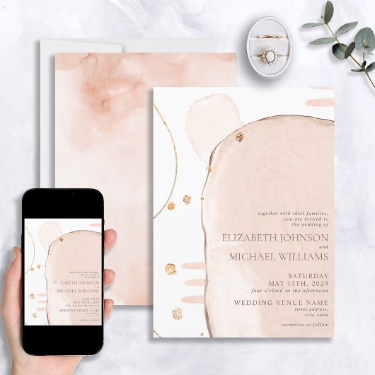 Invitation Abstrait Blush rose & Gold Foil Mariage moderne