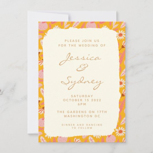 Invitation Abstrait Botanique Boho Fruit Jaune Mariage (Devant)