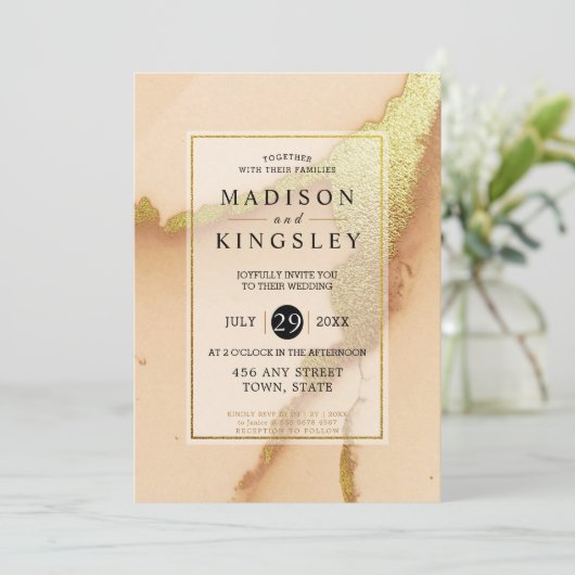 Invitation Abstrait de corail moderne 🌸 Mariage d'huile d'en (Debout devant)