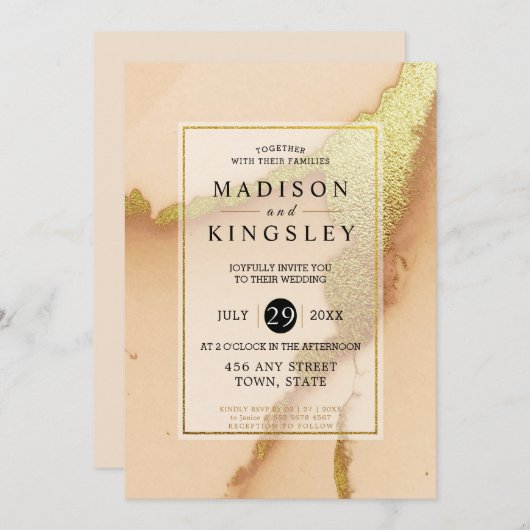 Invitation Abstrait de corail moderne 🌸 Mariage d'huile d'en (Devant / Derrière)