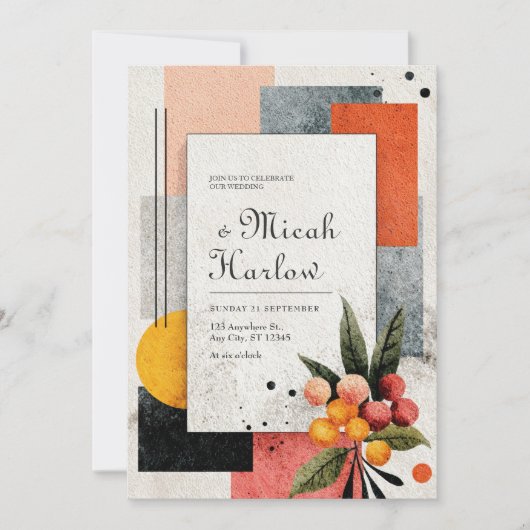 Invitation Abstrait de Mariage floral Citrus moderne (Devant)